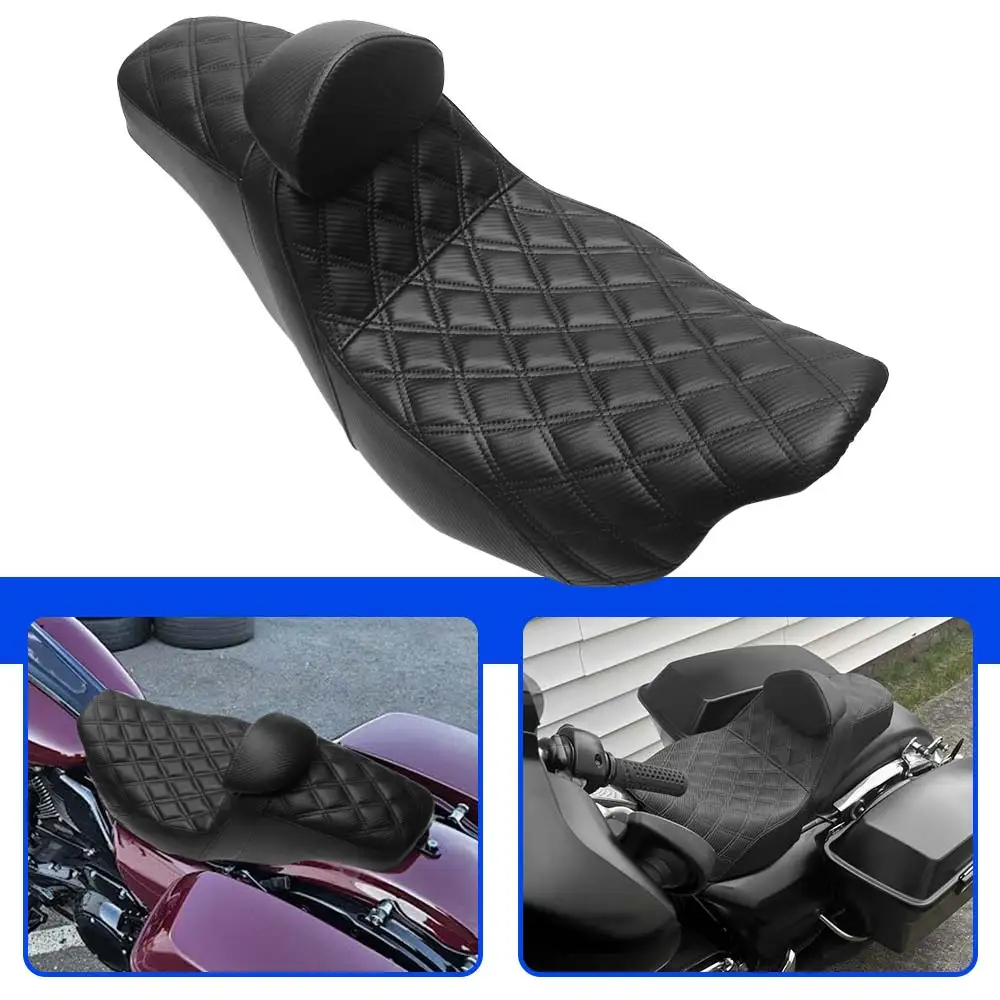 

Driver Passenger Seat With Backrest Cushion For Harley Street Glide Road Glide Electra Glide Road King Tri Glide 2008-2025 Black