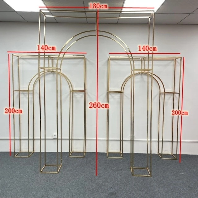 3 Stücke Hochzeitsbogen mit glänzender Goldlinie, mehrstöckiger Hintergrundrahmen, Hochzeitsblumenrahmen, Schleier-Stützrahmen – Detail 12
