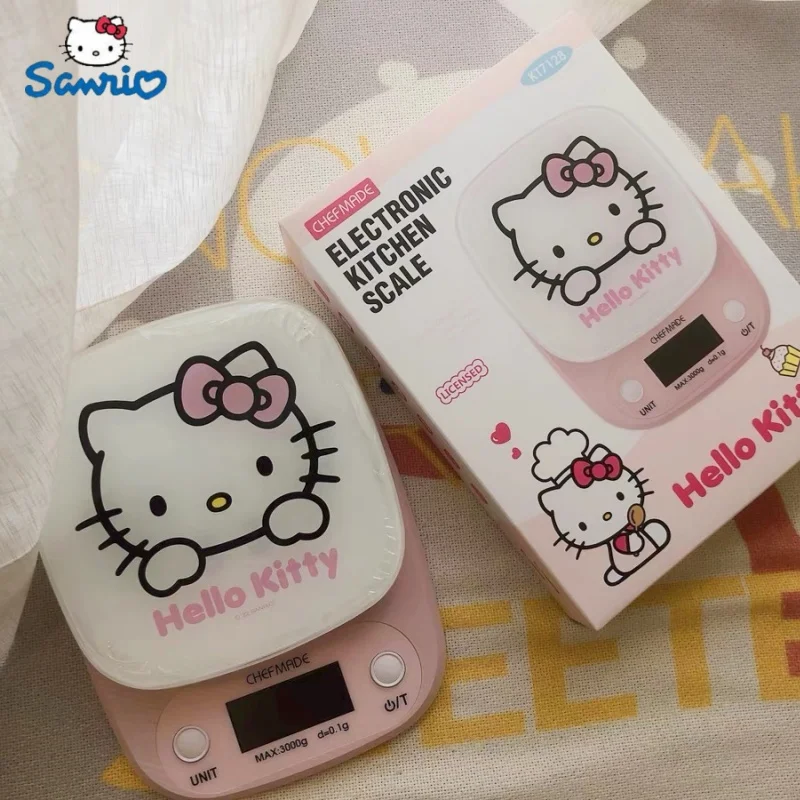 

Электронные весы Hello Kitty Sanrios из аниме закаленного стекла 0,1 г точный нескользящий коврик с одним переключателем кухонные подарочные весы