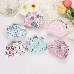 Women Small Coin Purse Flower Print Ladies Mini Coin Bag Wallet Metal Button Pocket Coin Pouch Key Credit Card Holder Case