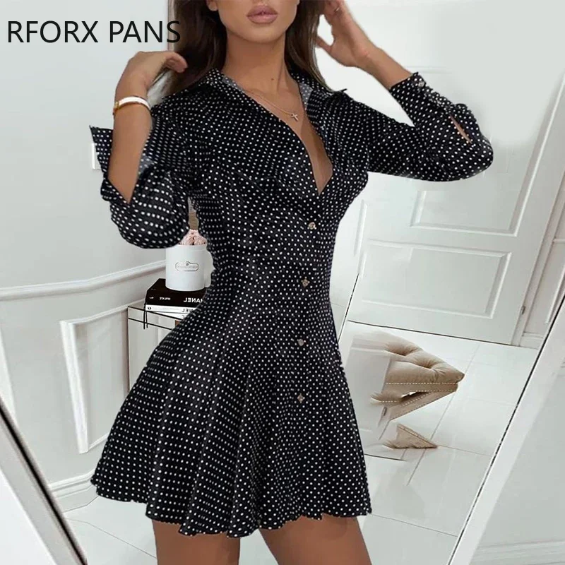 Dot Print Pleated Skater Dress  Women Dress