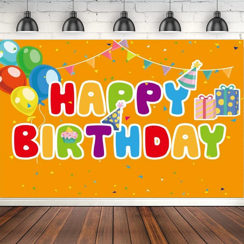 Colorful Banner Photography Backdrop Kids Birthday Party Cake Table Balloon Flag Decorations Background Poster