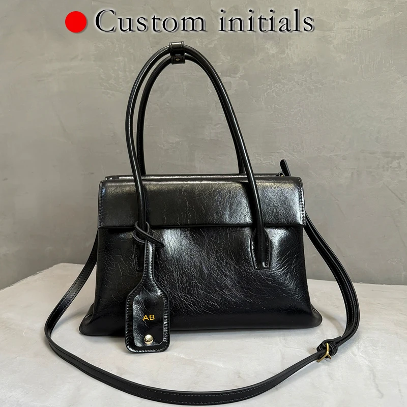 

Custom initials Genuine Leather Box Bags For Women Luxury Designer Handbag Purse 2025 New In Natural Cowhide Top Handle Shoulder