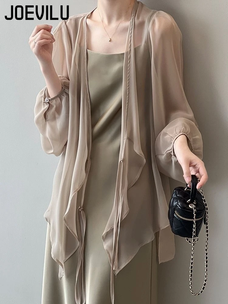 Women's UPF Sunscreen Chiffon Shirt  French Loose Summer Blouse Lightweight Flowy Plus Size Top Beach Shirt Long Sleeve Cardigan
