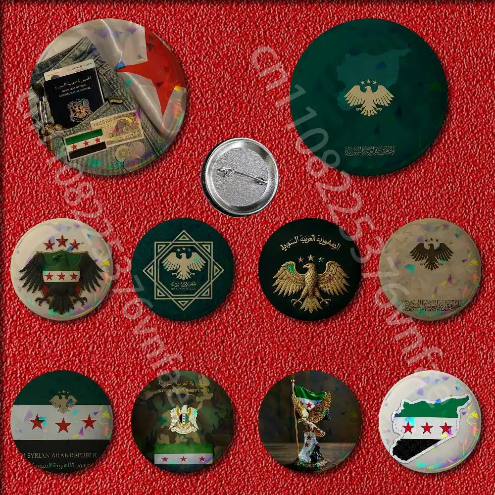 

Syria Syrian Flag National Emblem Eagle Badges Badge 25mm 32mm 44mm 58mm 75mm Round Pin Brooch Adornment Souvenir Cosplay Gift