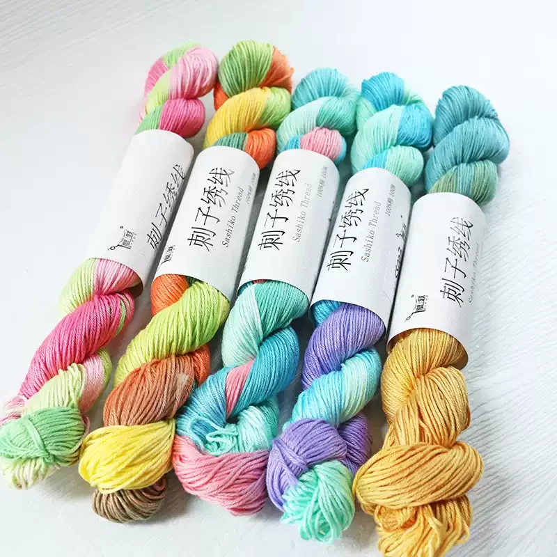 6 strands 100m gradient segment-dyed sashiko embroidery thread handmade DIY tea mat insulation pad embroidery sashiko thread