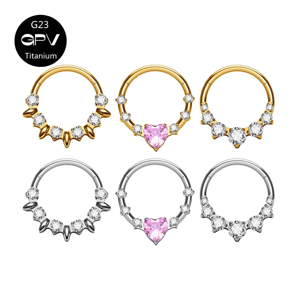 ASTM G23 Titan Nasenringe in Verschiedenen Stilen 16G Herzförmiger Zirkon Punk-Stil Piercing-Schmuck für Männer und Frauen Nasenseptum-Ring