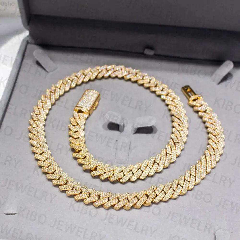 

Hip Hop Bling 12mm Vvs Moissanite Diamond Iced Out Necklace Sliver Cuban Link Chain