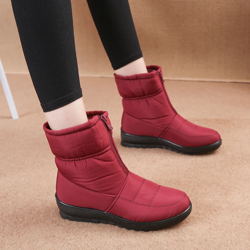 Botas de nieve de invierno para hombre, botas cortas altas, antideslizantes, impermeables, forro polar cálido, botas cortas con cremallera frontal