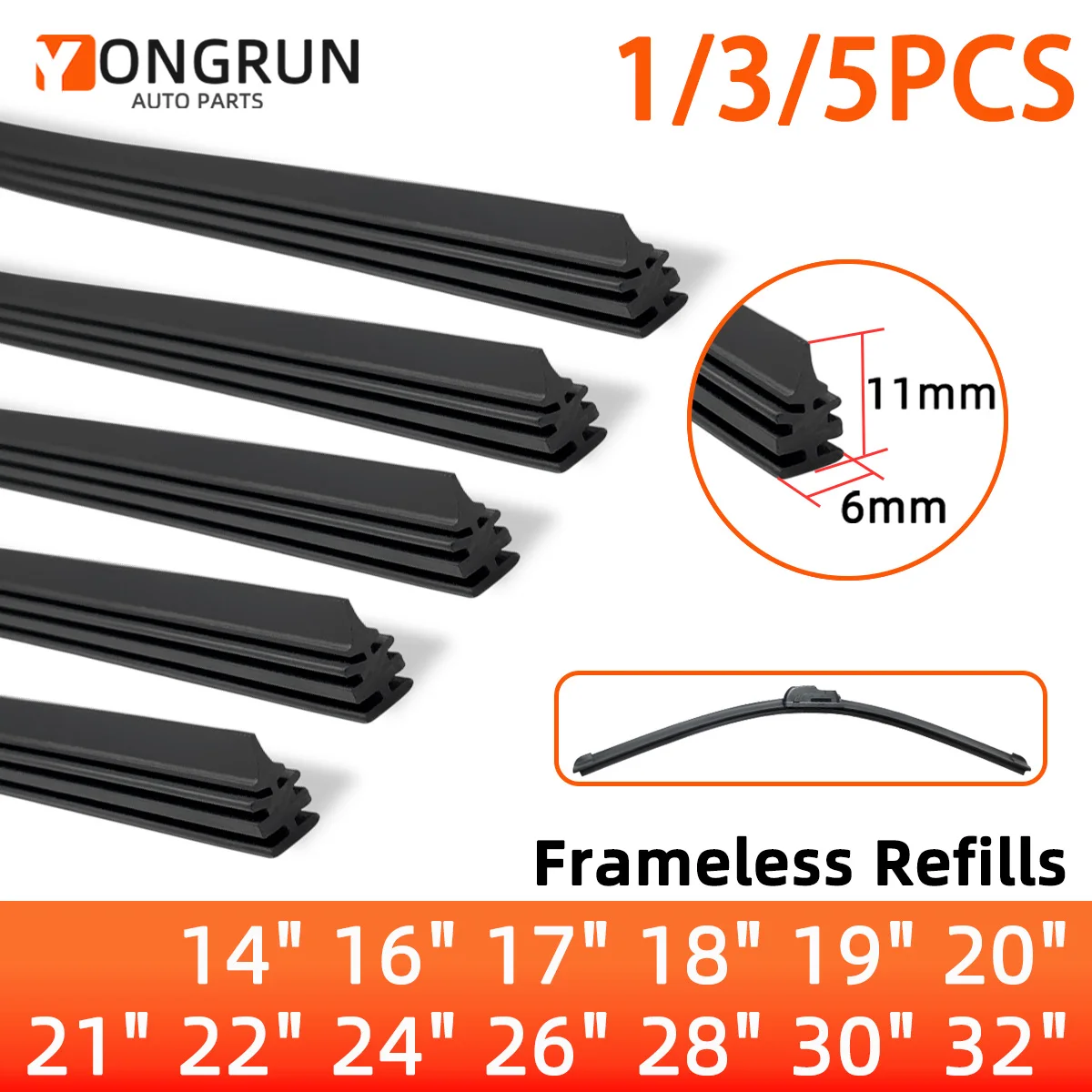 

Резиновые полосы YONGRUN (1/3/5 шт.) для автомобильных дворников 14-32 дюймов, аксессуары для авто