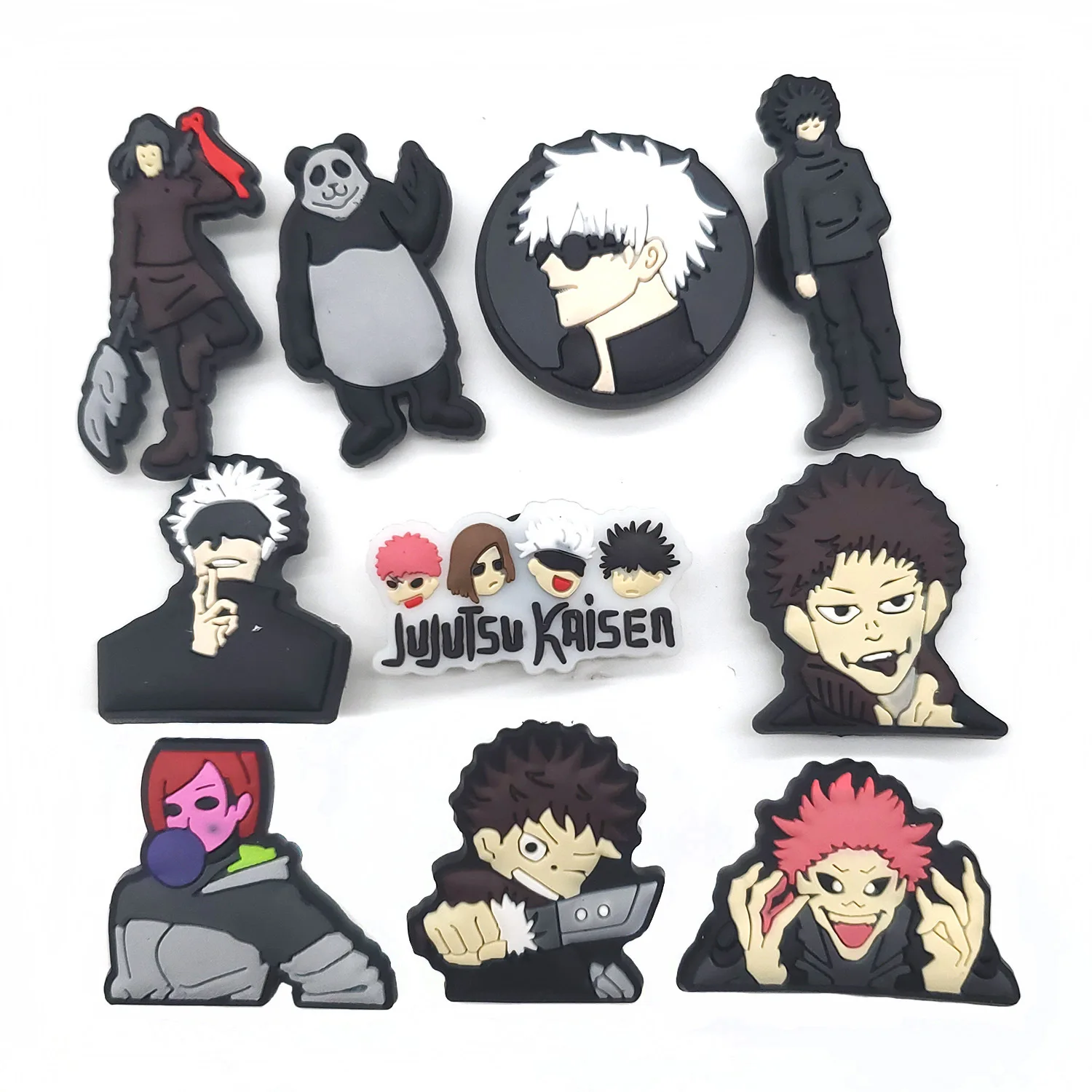 

10pcs Set Cartoon Anime Anime Jujutsu Kaisen Itadori Yuji Gojo Satoru Figures Diy Decorative Buckles Sandals Accessories Gift