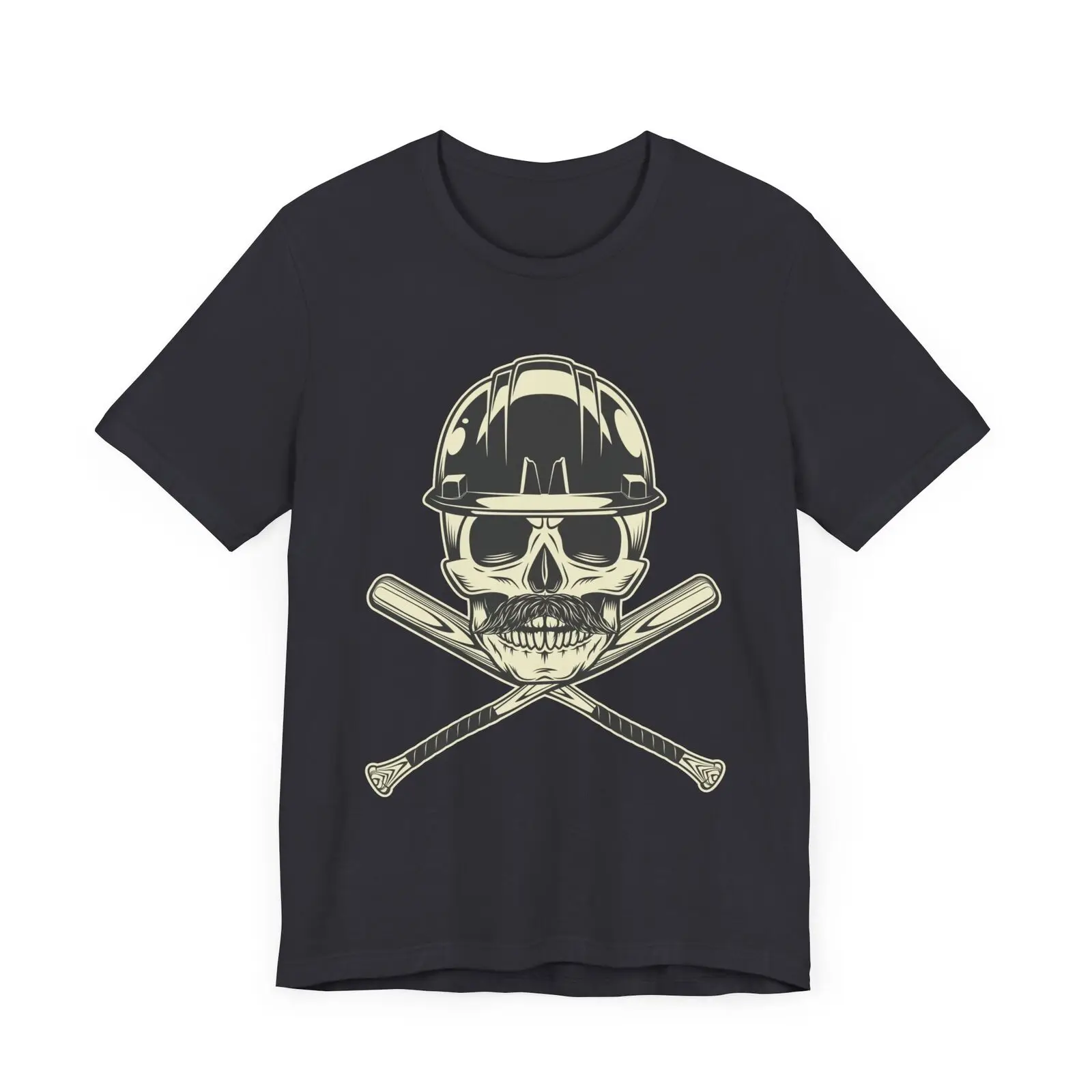 

Men's T-shirt With Print Skull With Mustache In Hard Hat With Baseball Bat S-3XL