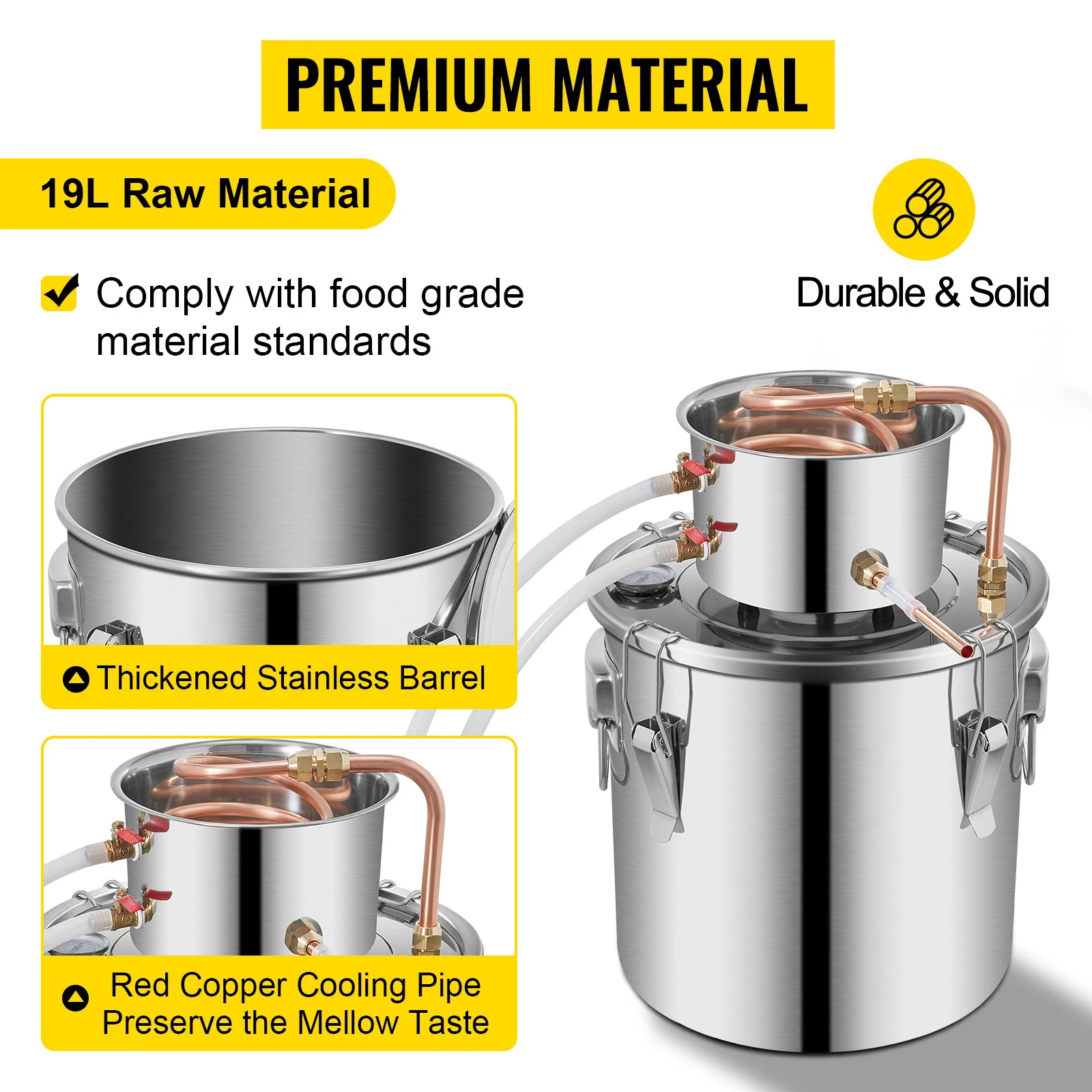 Picture 5: 5 Gallon Alcohol Still Stainless Steel Water Distiller with Copper Coil Brewing Refining Equipment DIY Wine Fermentation Kit