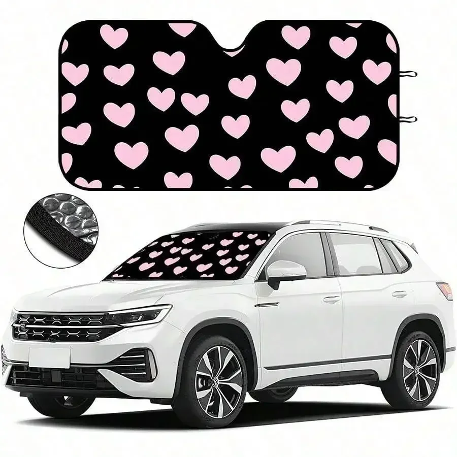 

Foldable Car Windshield Sunshade With Heart Pattern UV Protection For Summer Parking
