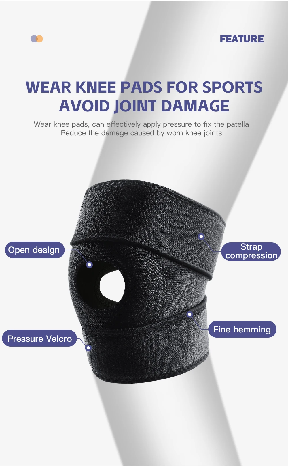1/2PC Open Patella Knee Support Adjustable Knee Brace Breathable Knee Wrap for Men Women Outdoor Fitness Running