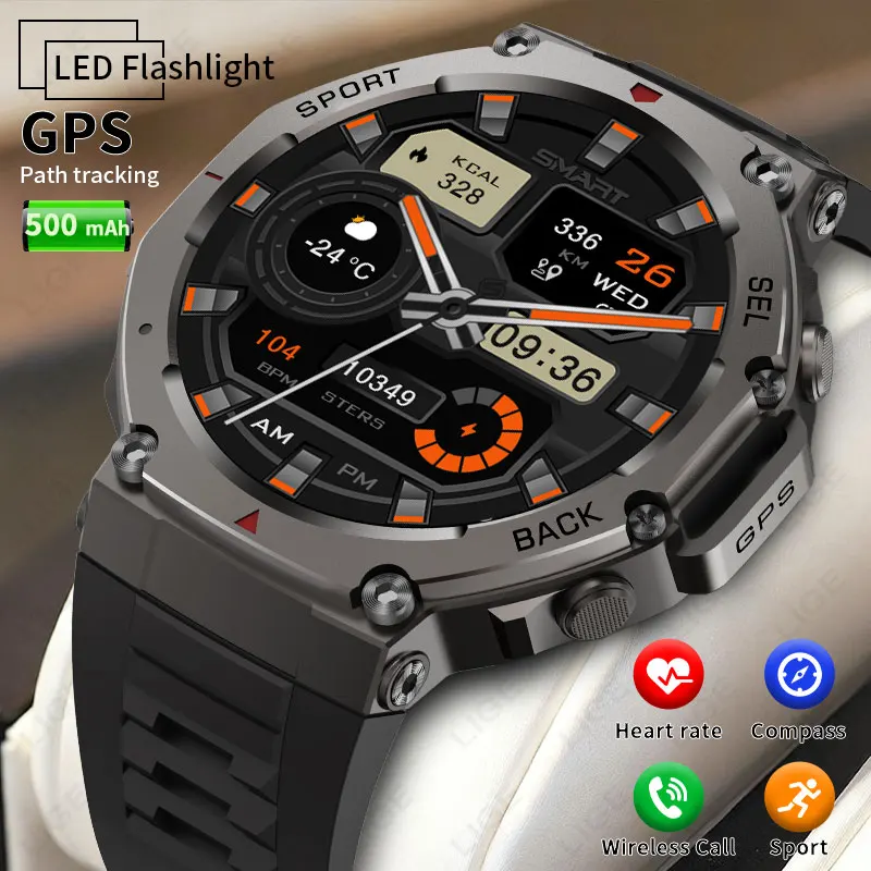 

LIGE Men Dual-Band GPS Smart Watch 500mAh Battery 5ATM Waterproof Altimeter Compass BT Call Outdoor Sports Smartwatch 2026 New