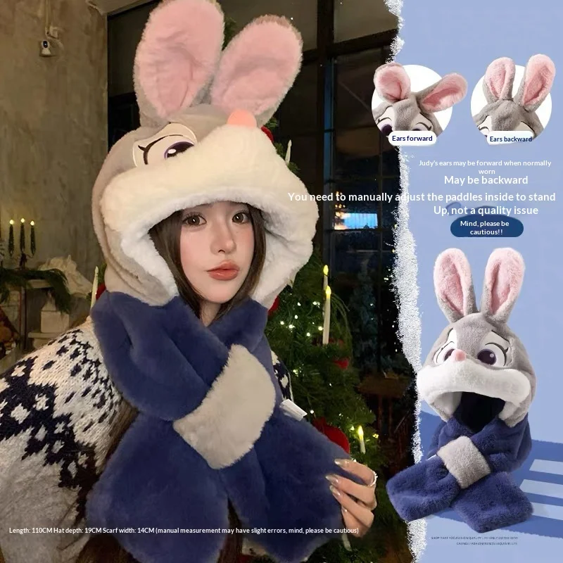 Disney Bunny Ears Plush Hat Scarf Combo Warm Fleece Set Cute Winter Gift for Her Christmas Holiday Cold Weather Fashion