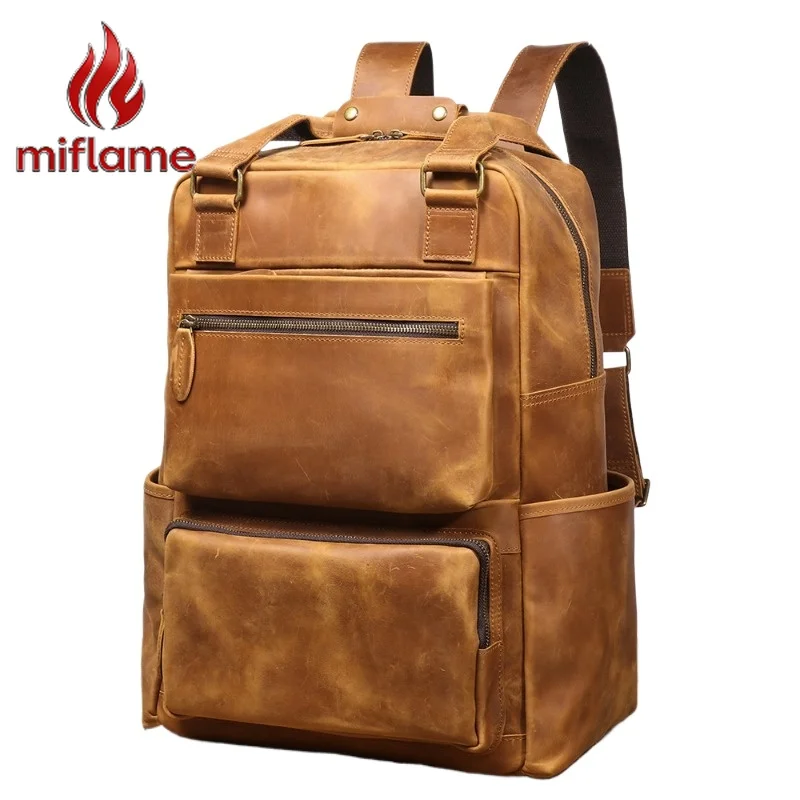

Men's Genuine Leather Backpack 16 Inch Laptop Large Capacity Multipurpose Travel Business Hiking Vintage Rucksack