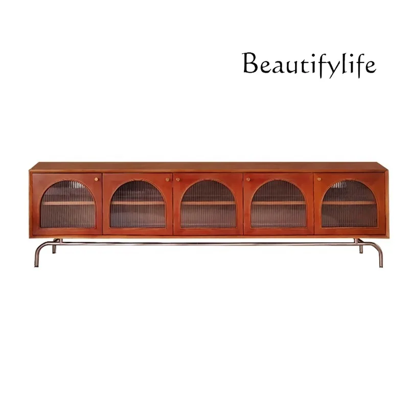 

French retro creative solid wood TV cabinet small apartment medium and ancient style combination wall side cabinet living room