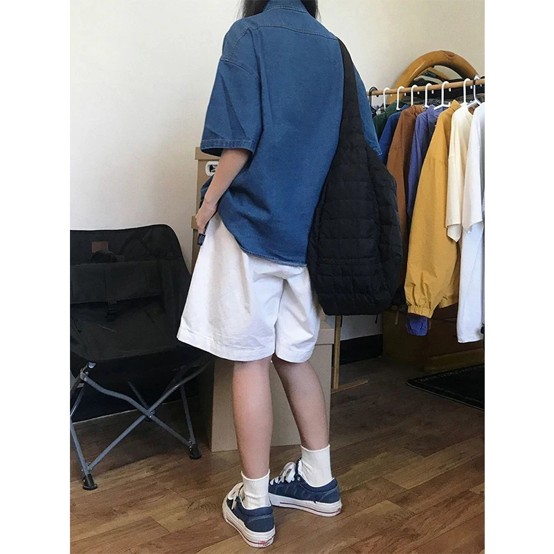 MEXZT Harajuku Cargo Shorts Women Oversized Black Pure Cotton Baggy Shorts Summer Streetwear White Wide Leg Sports Short Pants