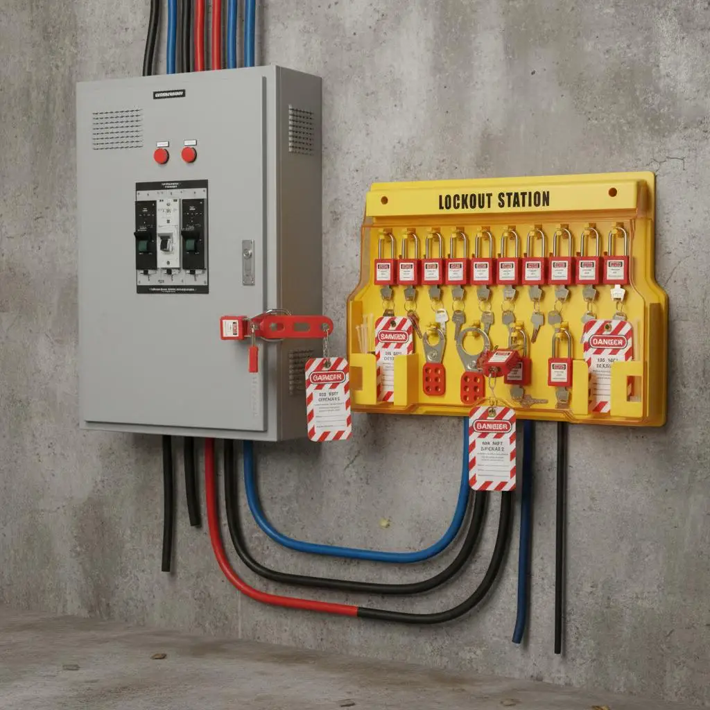 LOTO Security Station 15.7x11.8in For Industrial Equipment, Electric Power Maintenance, Factory Safety, 60 PCS Lockout Kit Pa