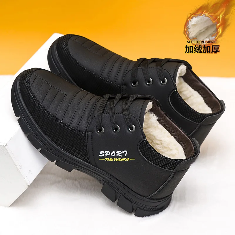 

Men's winter cotton shoes with fleece for warmth, high-top sports and casual outdoor boots