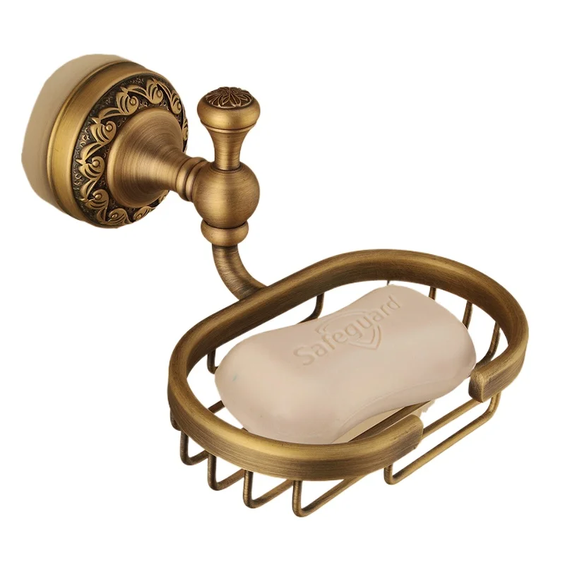 

Antique copper engraved European bathroom all-copper retro soap box household drain soap rack
