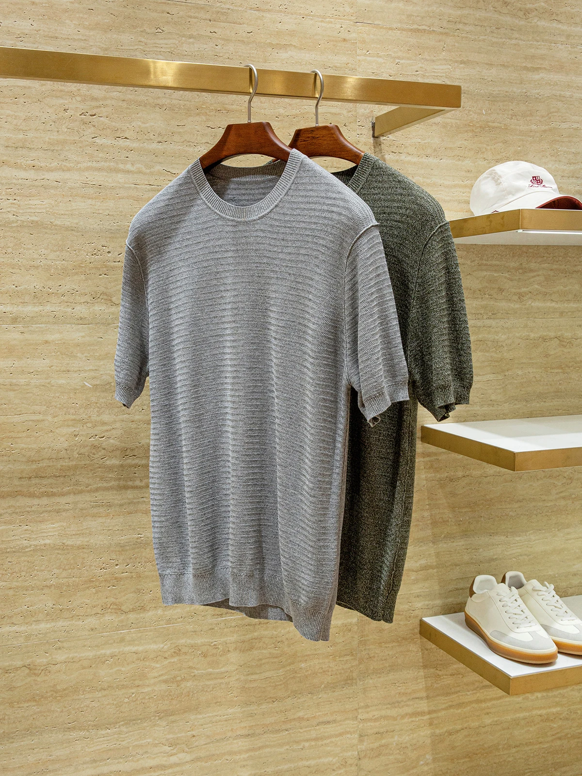 

Lyocell wool blend, summer casual crew neck knitted short-sleeved T-shirt