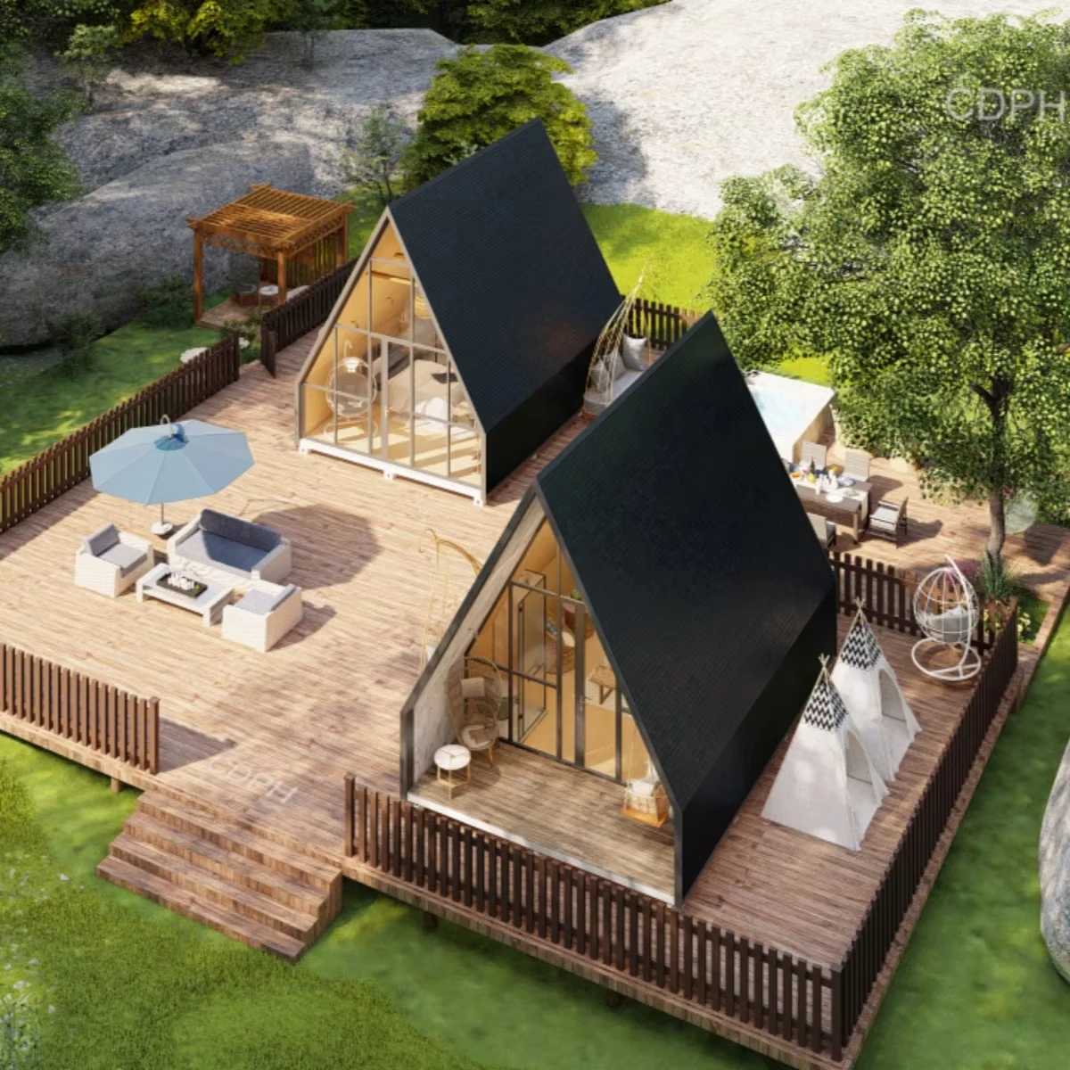 Kit cabina Prefabricadas Modernas con cornice Triangle House Prefab Modulare Mobile Tiny Home