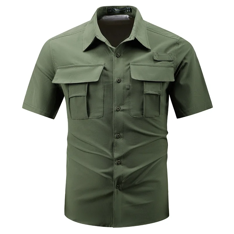 

Summer Quick-drying Short-sleeved Shirt Men's Outdoor Breathable Thin Elastic Multi-pocket Loose Tactical Ice Tooling Shirt