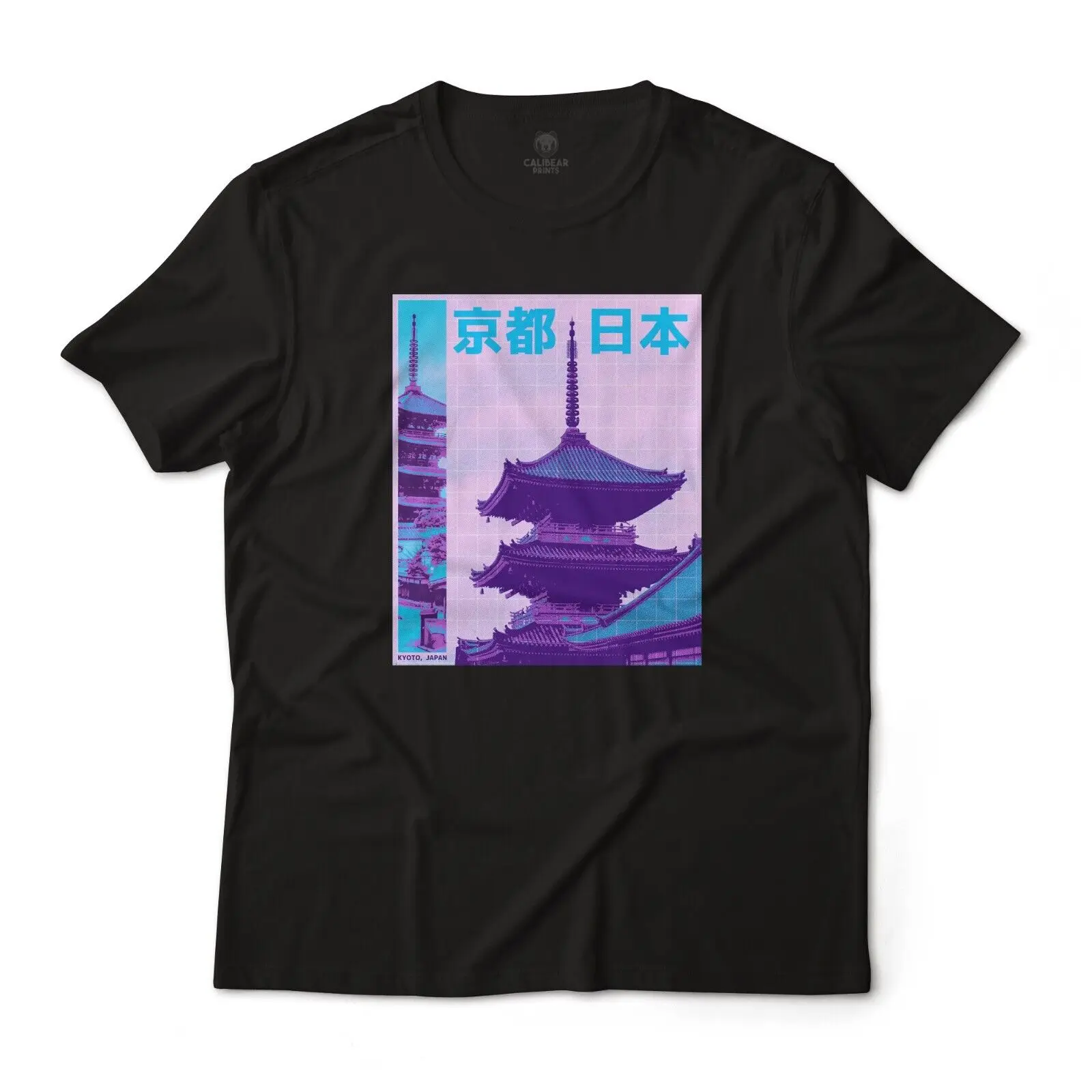 Kyoto Japan Half-tone Vaporwave Art Graphic T-Shirt Unisex Lightweight Cotton