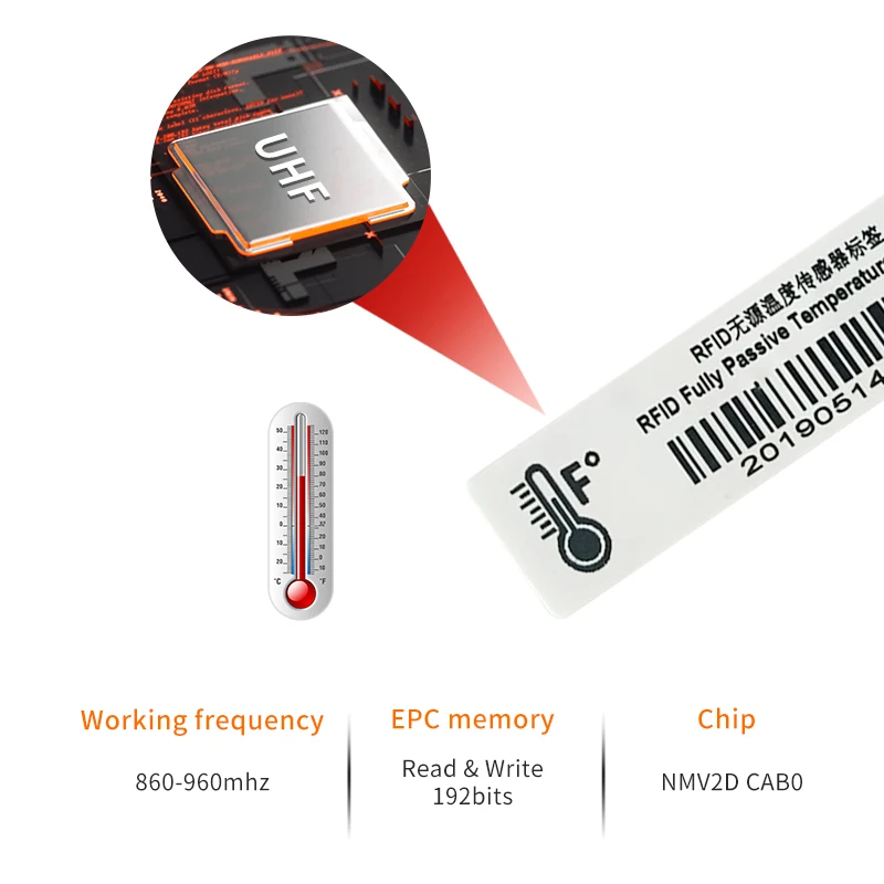 قارئ درجة الحرارة UHF RFID وعلامة درجة الحرارة لمراقبة درجة حرارة العناصر