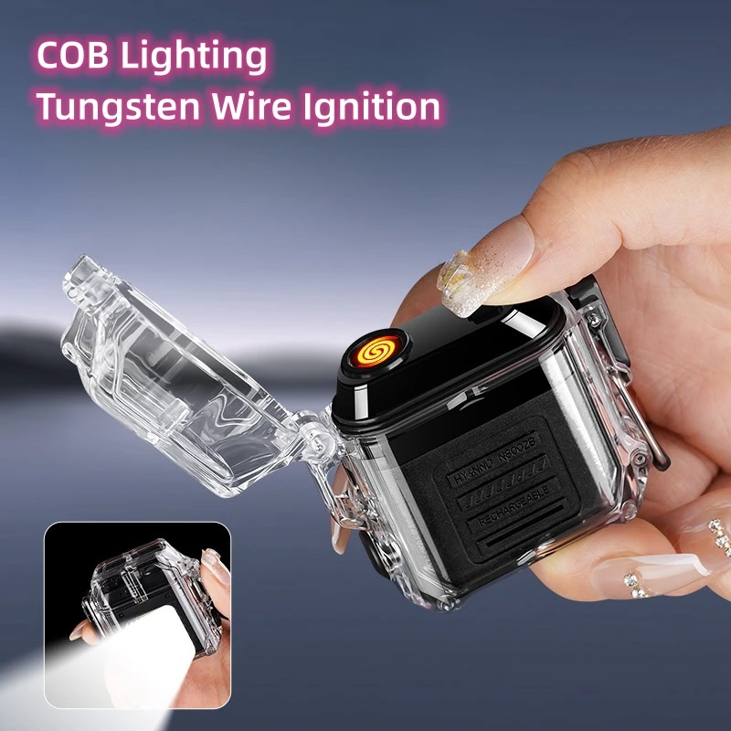 

Waterproof LED USB Lighter, Transparent Shell Rechargeable Electric Lighter with Light, Windproof for Outdoor Smoke Accesoires