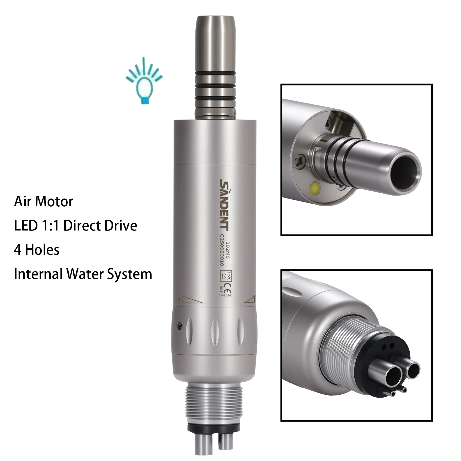 

SANDENT Dental E-generator LED Fiber Optic Low Speed Air motor Internal Water Spray Handpiece 4 Holes E-Type