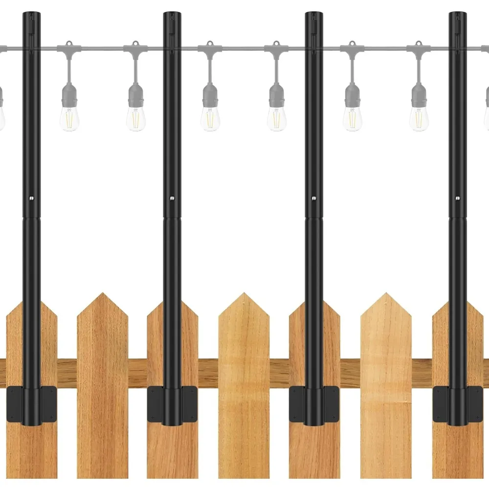 

suchtale 4 pack 2.8 ft string light poles, suspension outdoor fence post lights with clip and bracket, outside string lights han