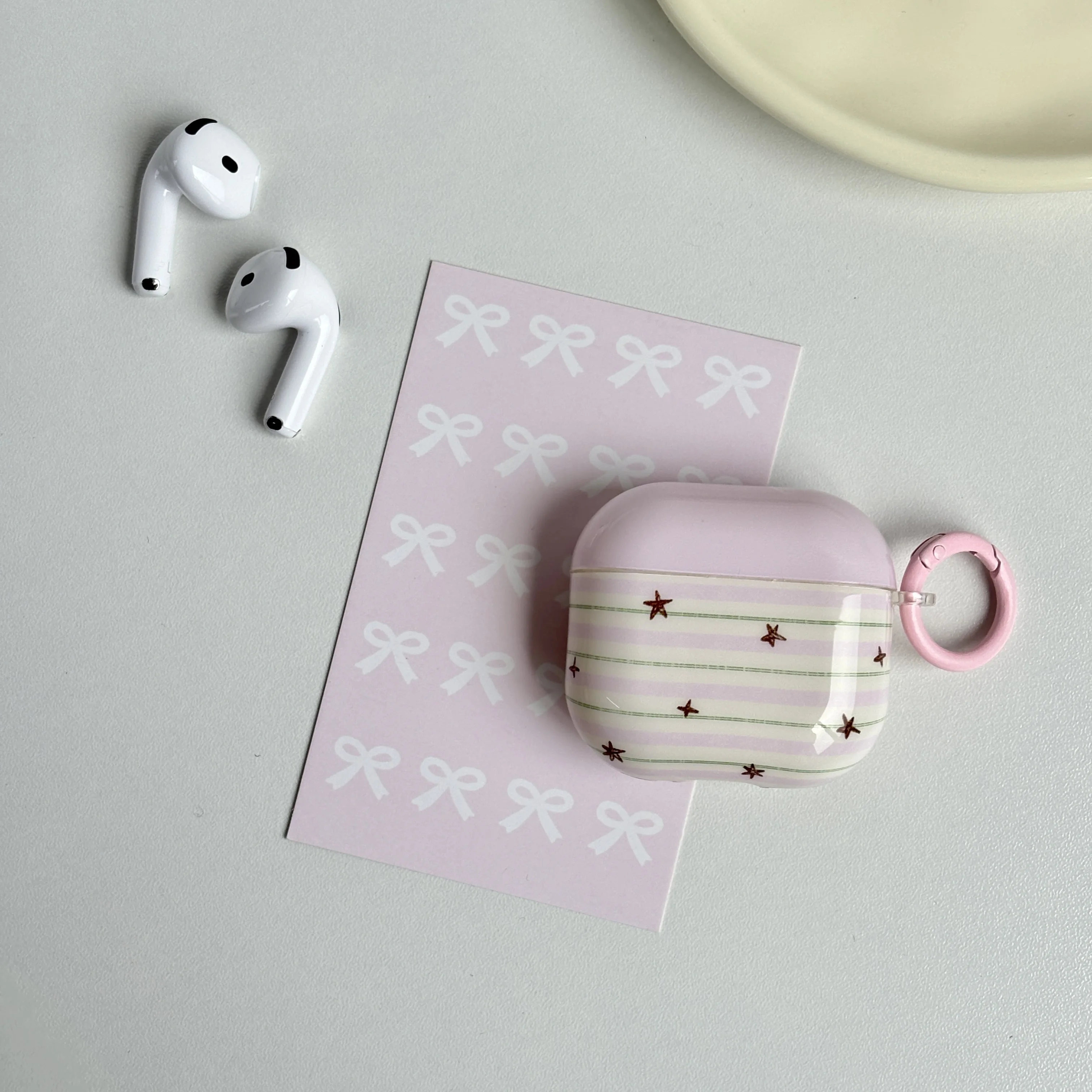 Light Purple Green Stripes Sketch Star Pattern Glossy Surface Shockproof Protective Cover Case For AirPods 1 2 3 4 5 Pro 2 Pro 3 - view 4