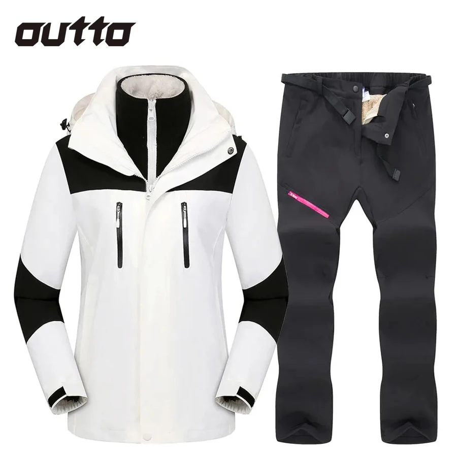 

Winter Ski Suit Women Windproof Waterproof 3 in 1 Jackets Plush Warm Pants Wear-resisting Ski Set Female Snowboard Snow Costumes