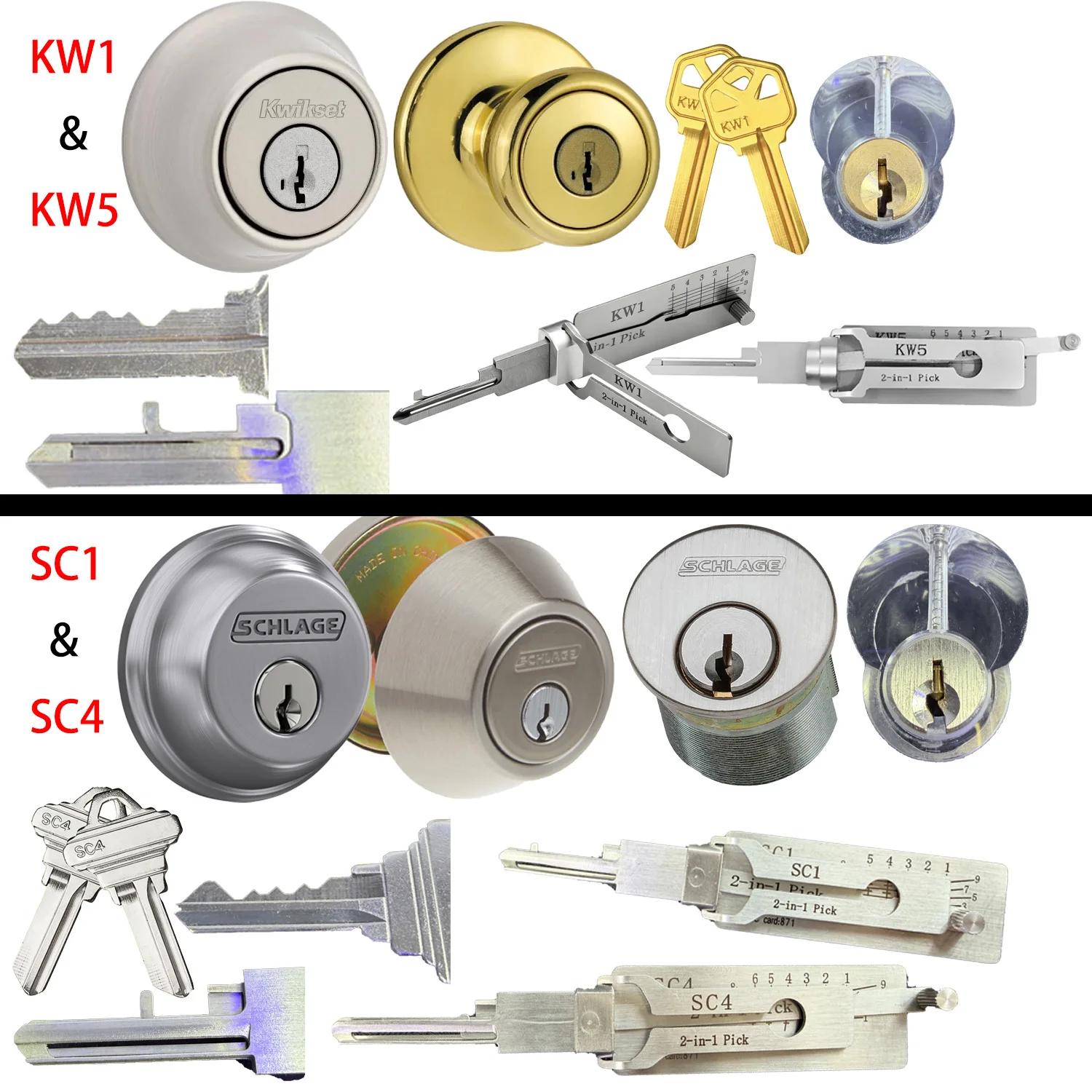 1pc Lishi 2 in 1 Tool SS001 SS002 SS002R Pro KW1 KW5 SC1 SC4 M1/MS2 Tools for Home Door Civil Locks