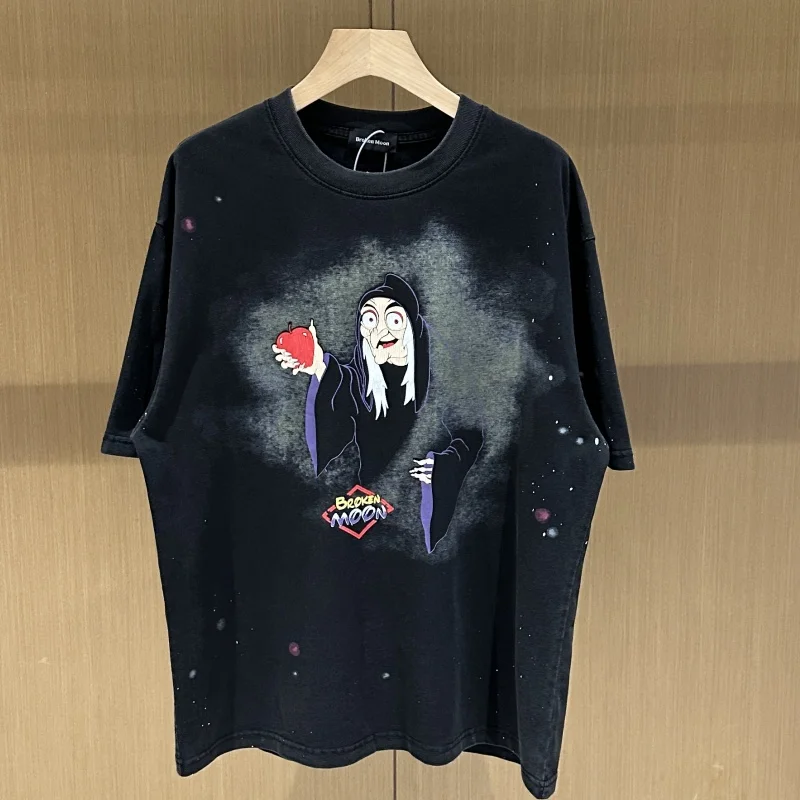 

Trend 25SS Witch Ink Wash Retro Round Neck Short Sleeve T-Shirt Streetwear Summer T-Shirt Men's Women's