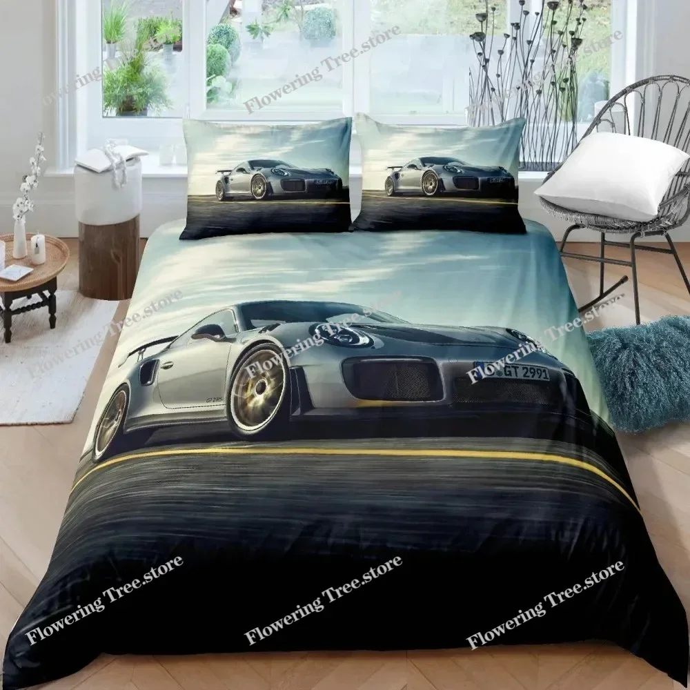 

Luxurious Sports Car Bedding Set Black White Racing Bike Bed Linen Polyester Duvet Cover with Pillowcase for Teens