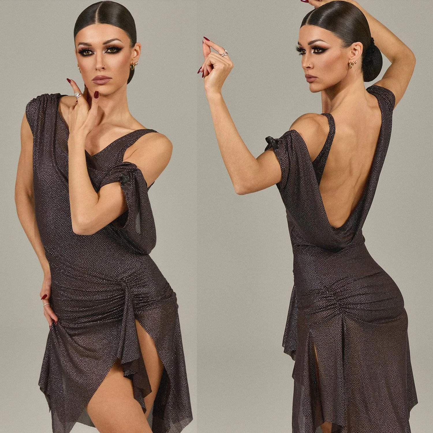 

Костюм для латинских танцев, женское платье с открытыми плечами, сексуальная тренировочная одежда с открытой спиной, одежда для соревнований по танцам ча-ча-румба DNV26114