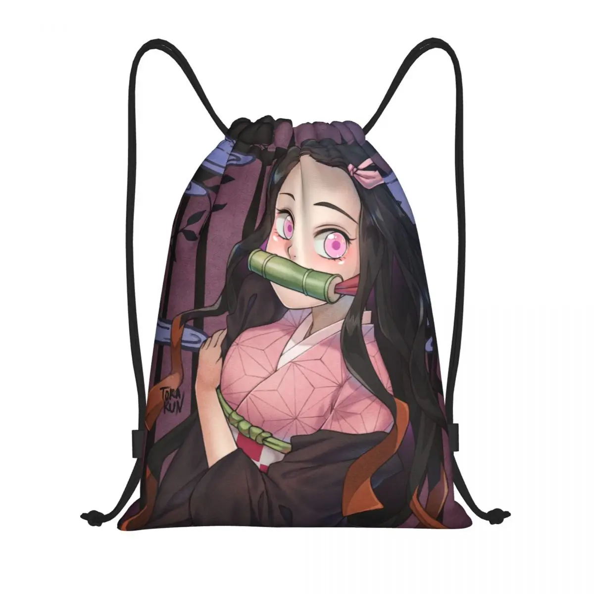 Kamado Nezuko Demon Slayer Anime Drawstring Backpack Gym Sports Sackpack Kimetsu No Yaiba String Bag for Running