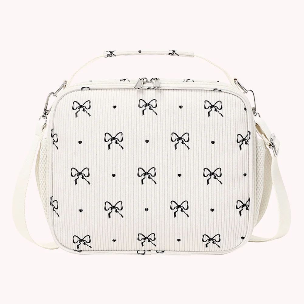 Tas Penyimpanan Kain Korduroi Besar, Kantong Makanan Piknik Bermotif Bunga, Kotak Makan Siang Berinsulasi untuk Piknik, Sekolah, Kerja, Perjalanan