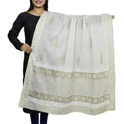 Indian Women's Printed Cotton Long White Dupata Scarf Indian Chuni Headscarf Shawl European and American Fashion Trend