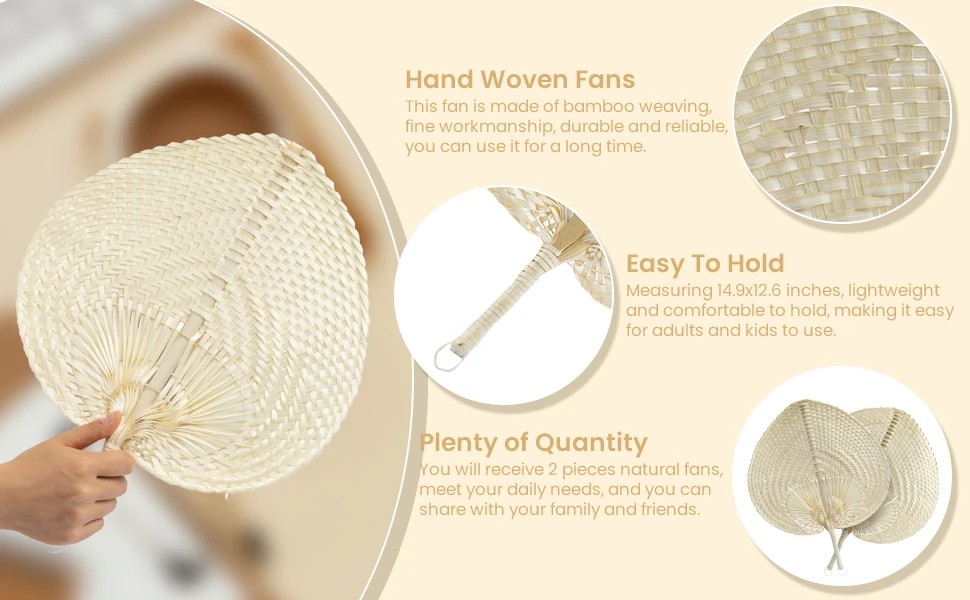 Chinese Style Handmade Straw Fan Hand-Woven Palm Leaf Hand Woven Heart Shaped Fan Summer Cooling Mosquito Repellent Hand Fans