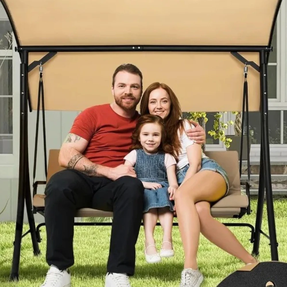 

Patio Swings, 3-Seat Outdoor Porch Swing Adjustable Canopy, Armrest, Metal Frame Thickened Cushion, Patio Swing Chair for Garden
