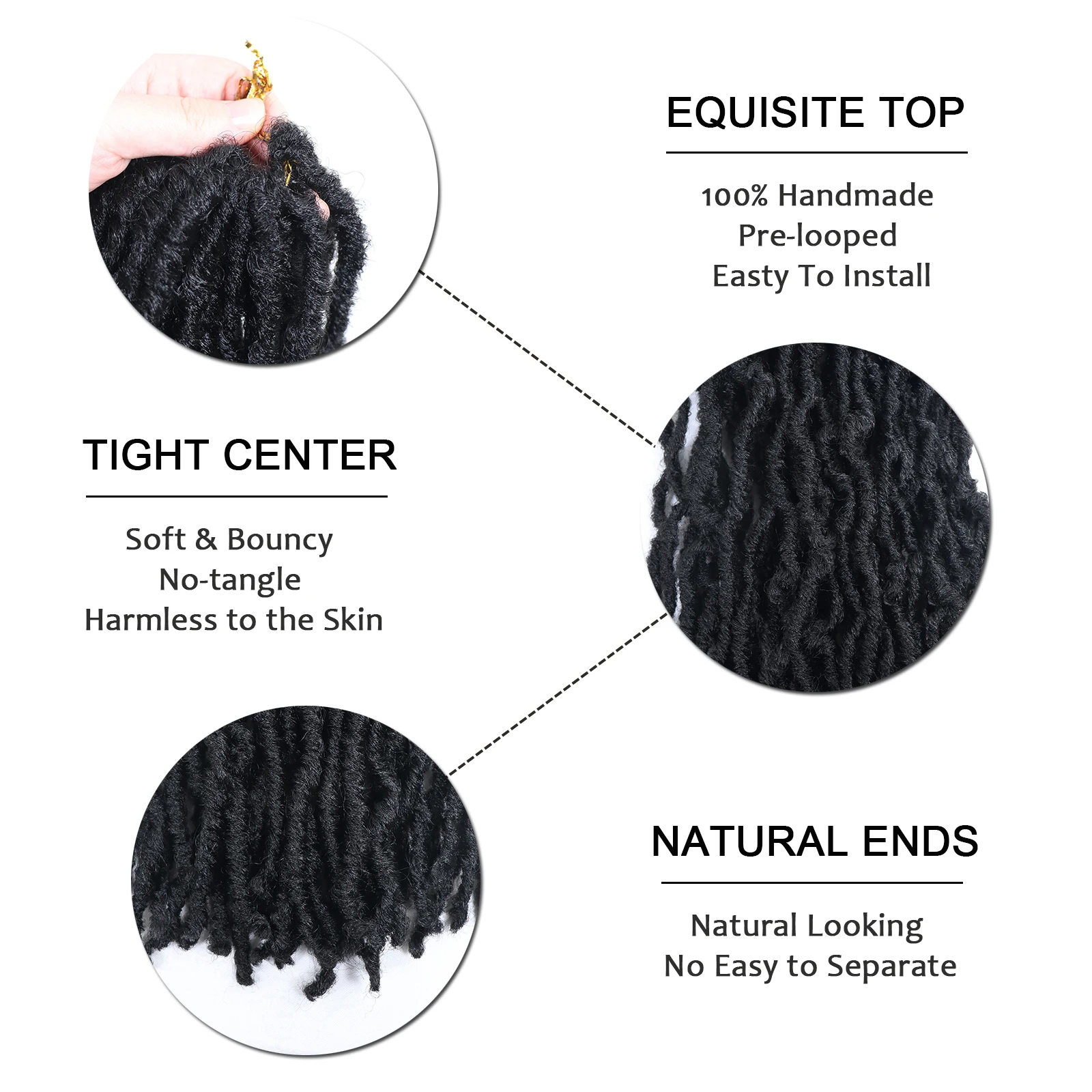 Black Faux Locs Crochet Braids Hair 18 Inch Synthetic Braiding Hair Nu Locs Curly Soft Locs Dreadlocks Hair Extensions For Women