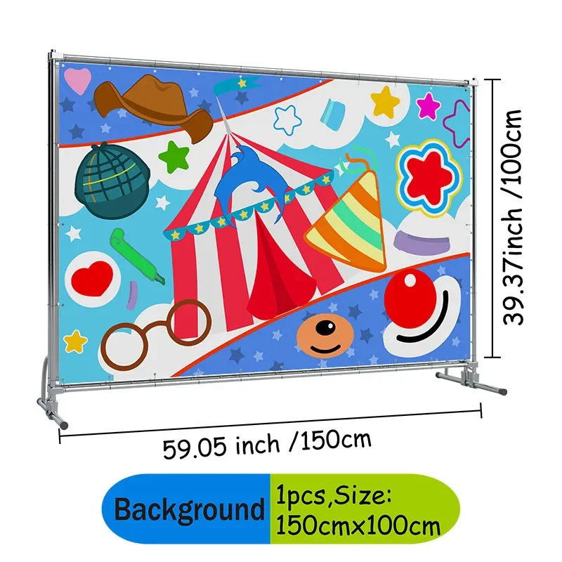 Cartoon-Clown-Tierfreunde-Hintergrund-Tischdecke, Banner, Spiralen, festliche Zusammenkunft, Foto-Hintergrund, Dekoration, Partyzubehör – Detail 13