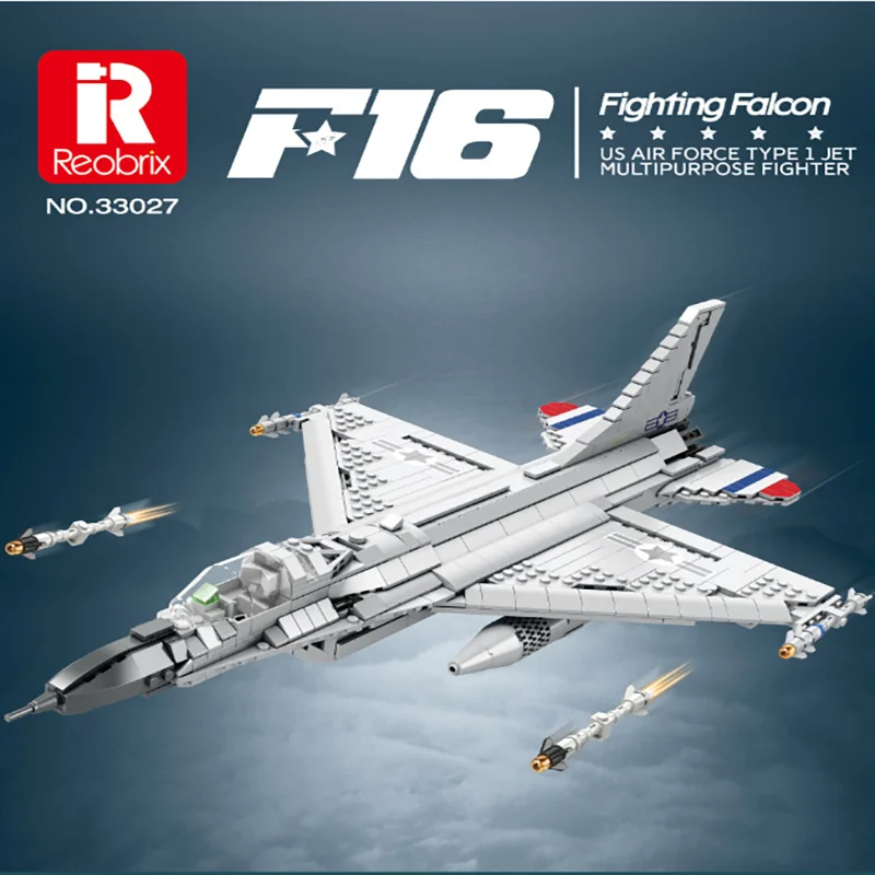 Reobrix 33027 F-16 Military Fighter building block Model Desktop decoration DIY children's educational toy holiday gift 1427PCS