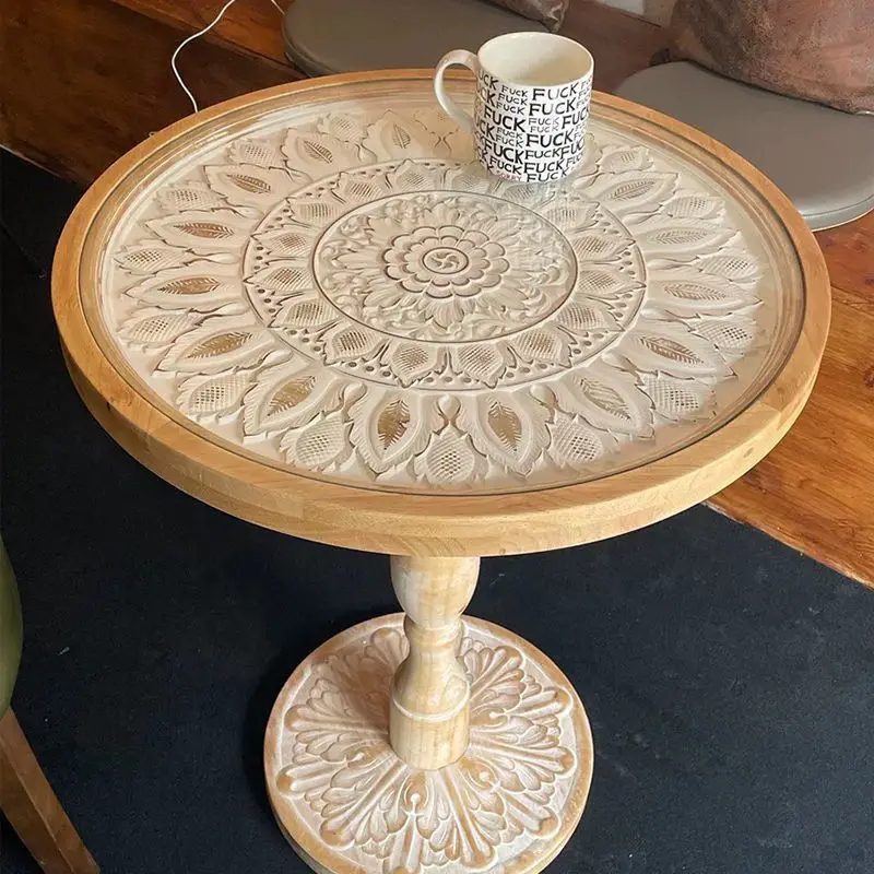 French retro old small round table coffee table